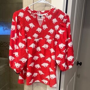 Arkansas Razorbacks Red and White Blouse